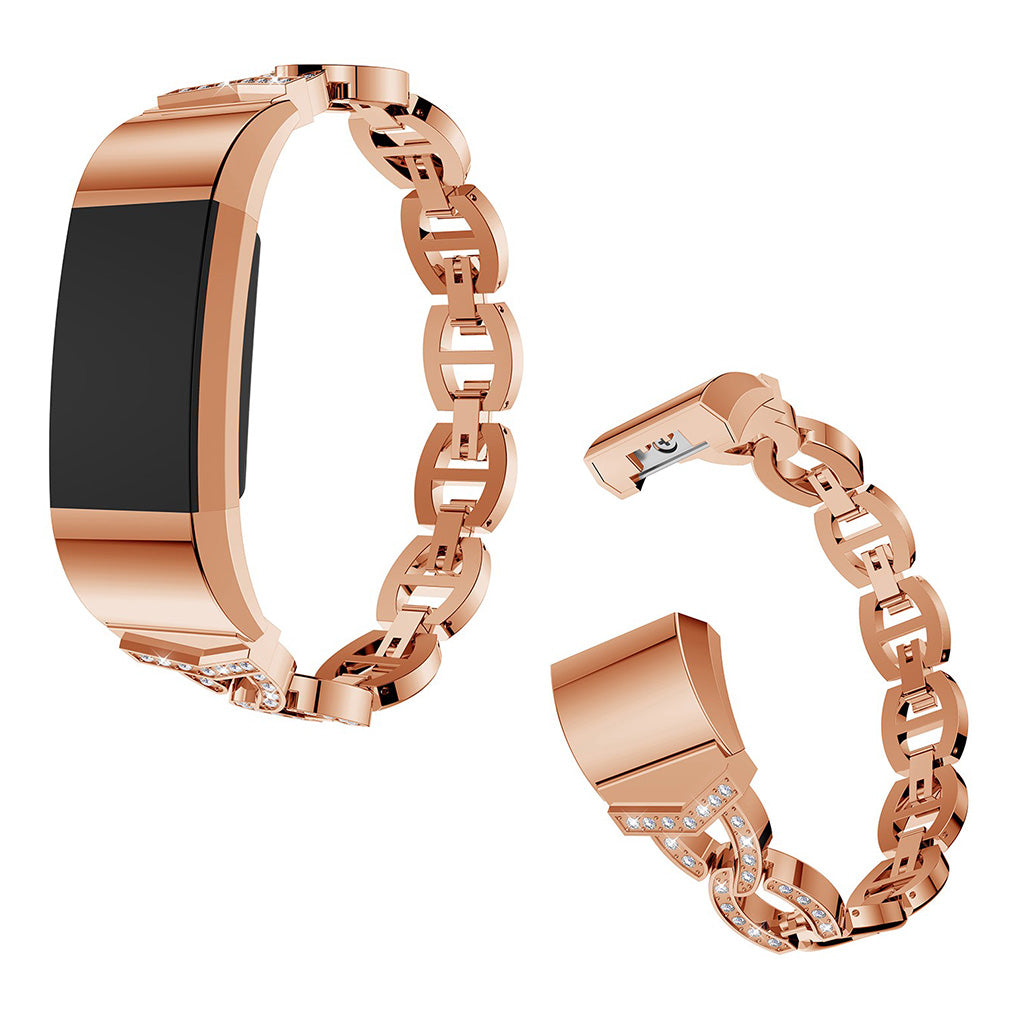Fint Fitbit Charge 2 Metal og Rhinsten Rem - Pink#serie_3