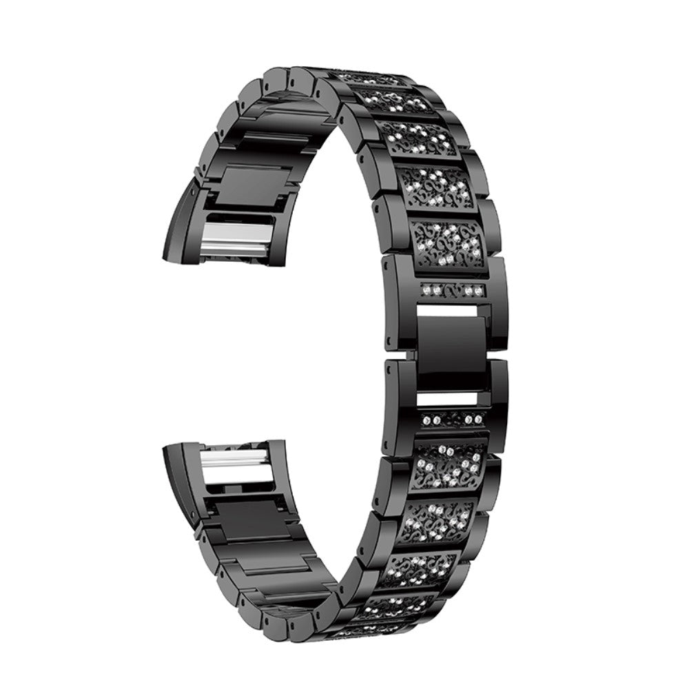 Glimrende Fitbit Charge 2 Metal og Rhinsten Rem - Sort#serie_1