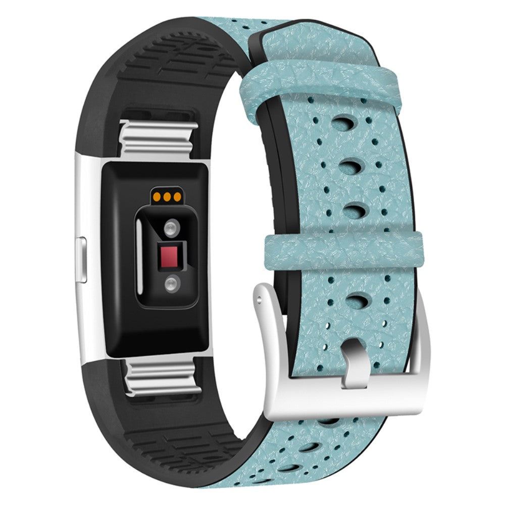 Vildt kønt Fitbit Charge 2 Ægte læder Rem - Blå#serie_3