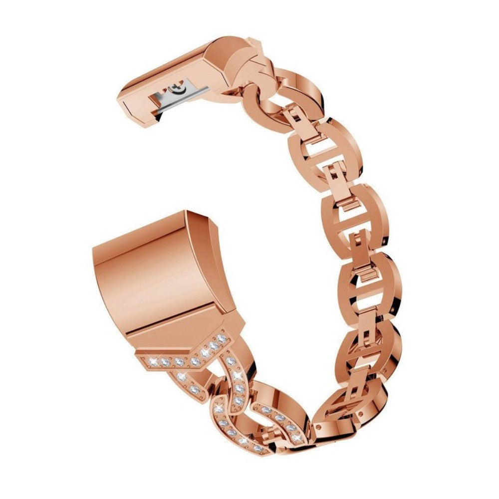 Vildt hårdfør Fitbit Charge 2 Metal og Rhinsten Rem - Pink#serie_1