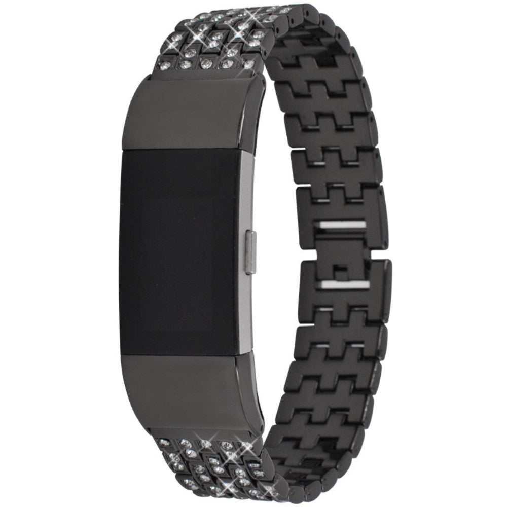 Super slidstærk Fitbit Charge 2 Metal og Rhinsten Rem - Sort#serie_1