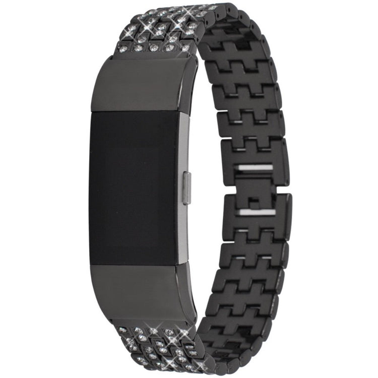 Super slidstærk Fitbit Charge 2 Metal og Rhinsten Rem - Sort#serie_1