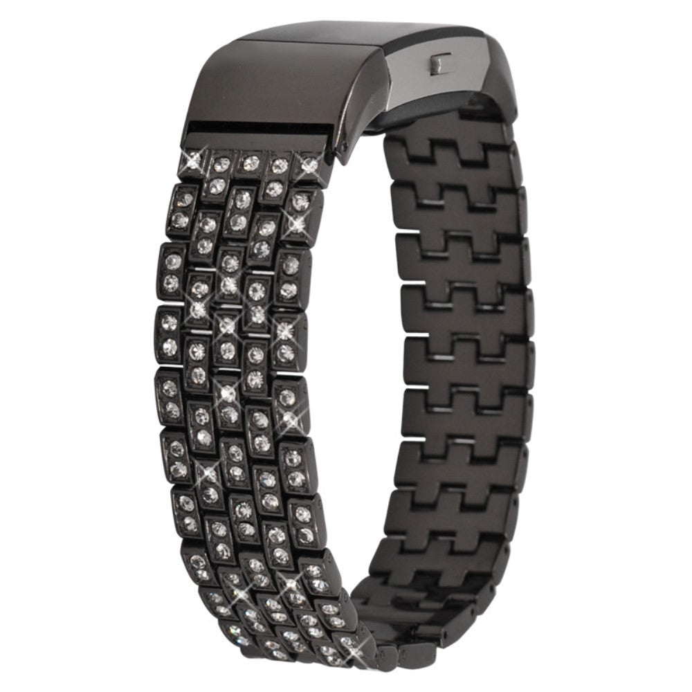 Super slidstærk Fitbit Charge 2 Metal og Rhinsten Rem - Sort#serie_1
