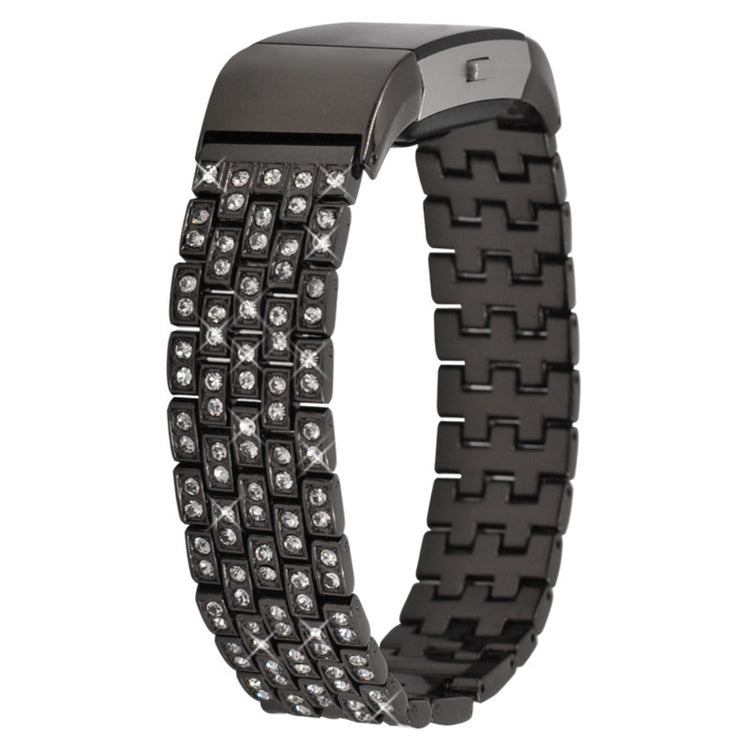 Super slidstærk Fitbit Charge 2 Metal og Rhinsten Rem - Sort#serie_1