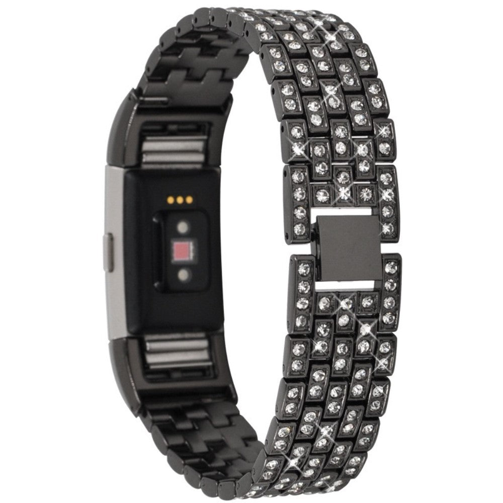 Super slidstærk Fitbit Charge 2 Metal og Rhinsten Rem - Sort#serie_1