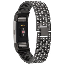 Super slidstærk Fitbit Charge 2 Metal og Rhinsten Rem - Sort#serie_1