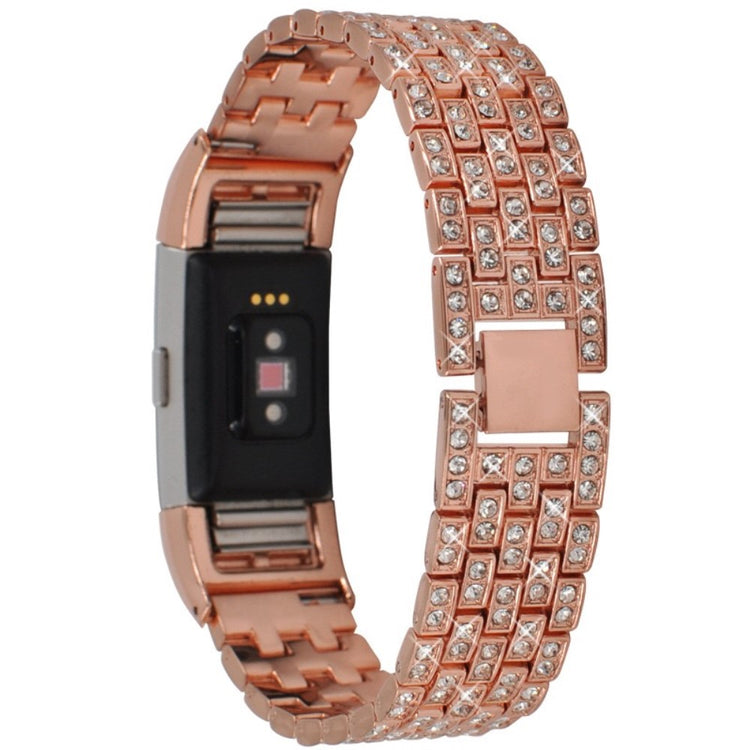 Super slidstærk Fitbit Charge 2 Metal og Rhinsten Rem - Pink#serie_3