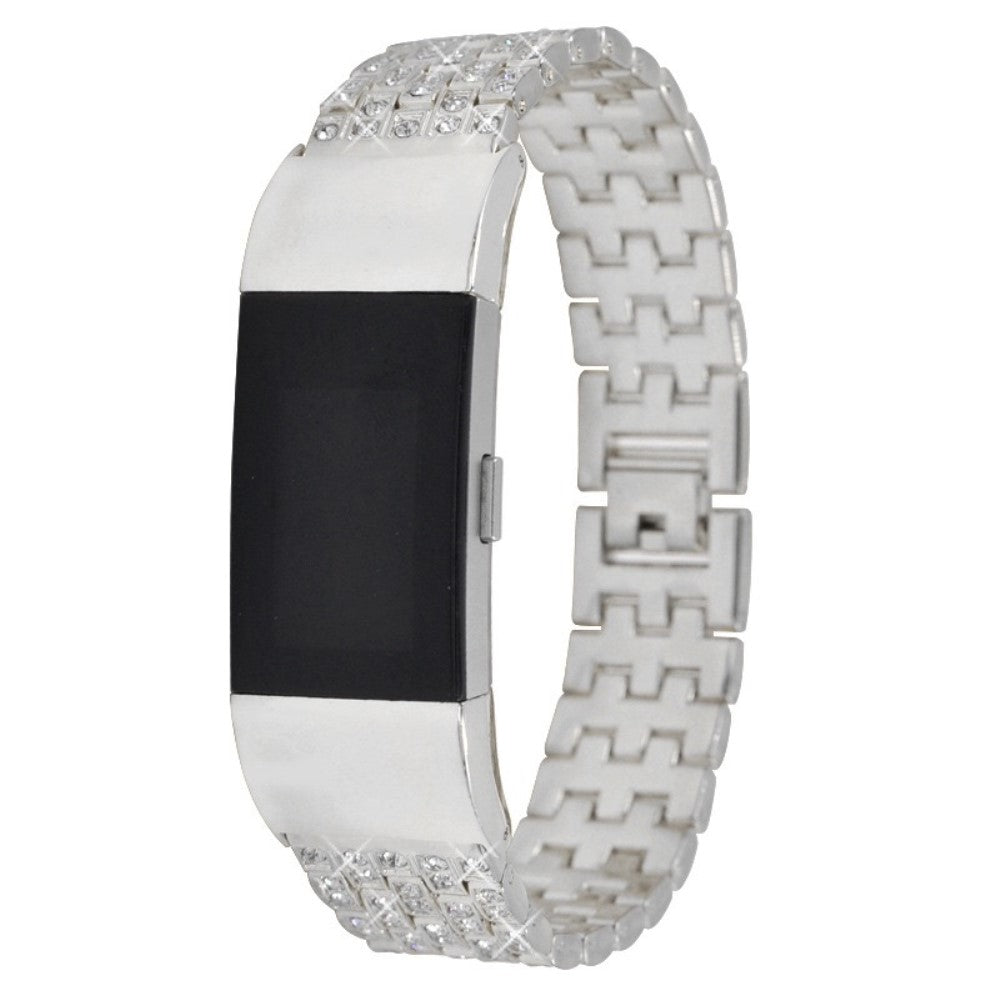 Super slidstærk Fitbit Charge 2 Metal og Rhinsten Rem - Sølv#serie_4