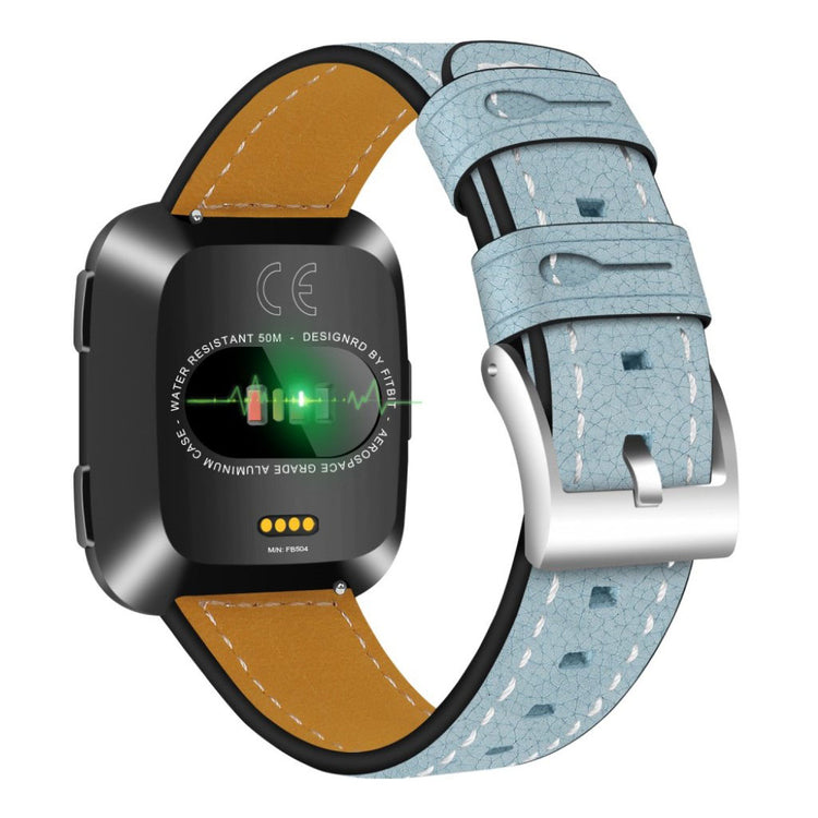 Mega smuk Fitbit Versa Ægte læder Rem - Blå#serie_2