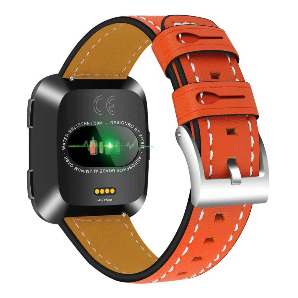 Mega smuk Fitbit Versa Ægte læder Rem - Orange#serie_3