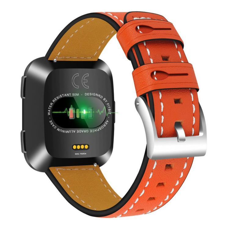 Mega smuk Fitbit Versa Ægte læder Rem - Orange#serie_3