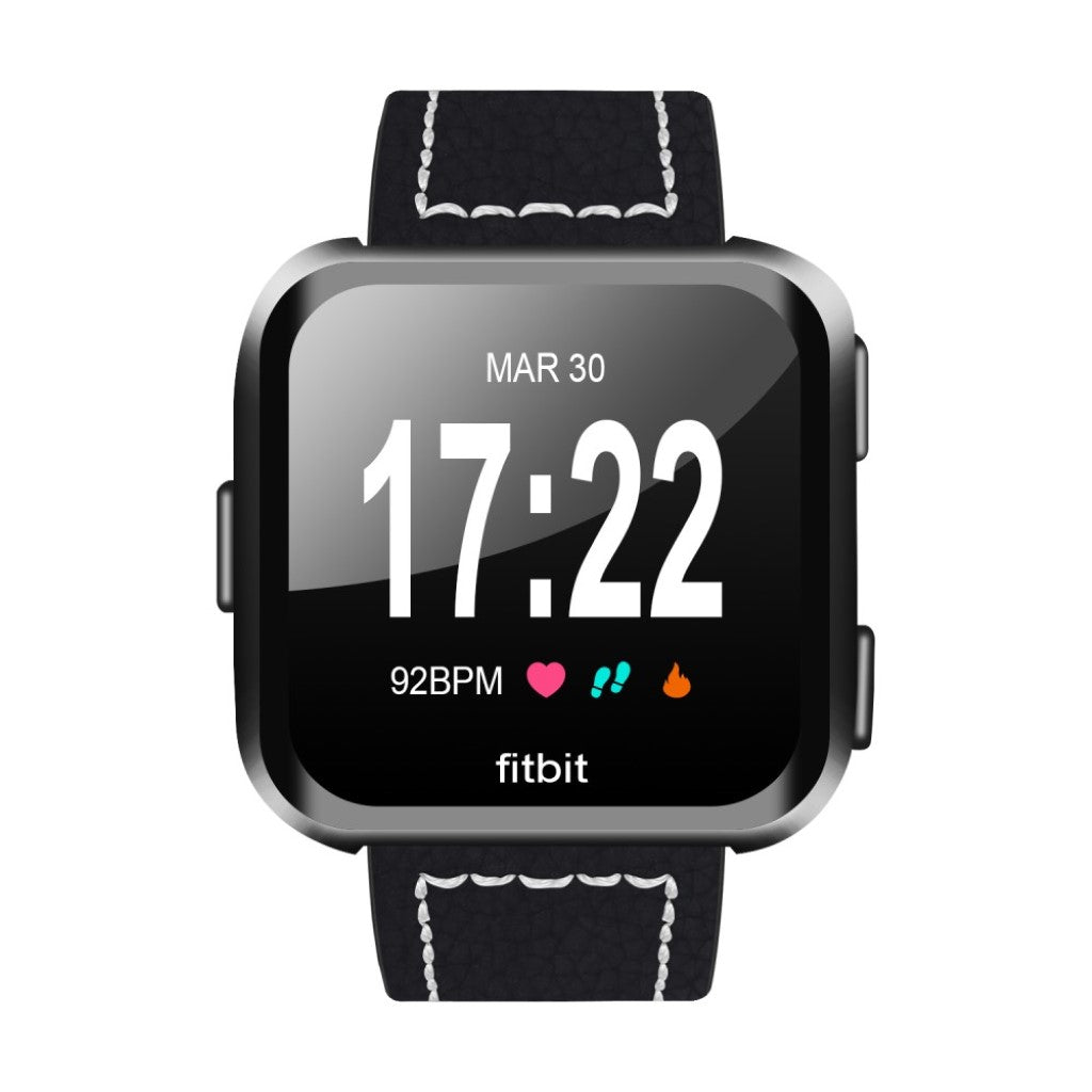 Mega smuk Fitbit Versa Ægte læder Rem - Sort#serie_6