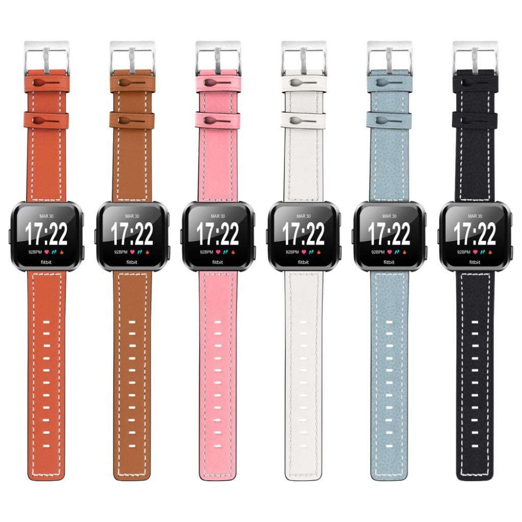 Mega smuk Fitbit Versa Ægte læder Rem - Sort#serie_6