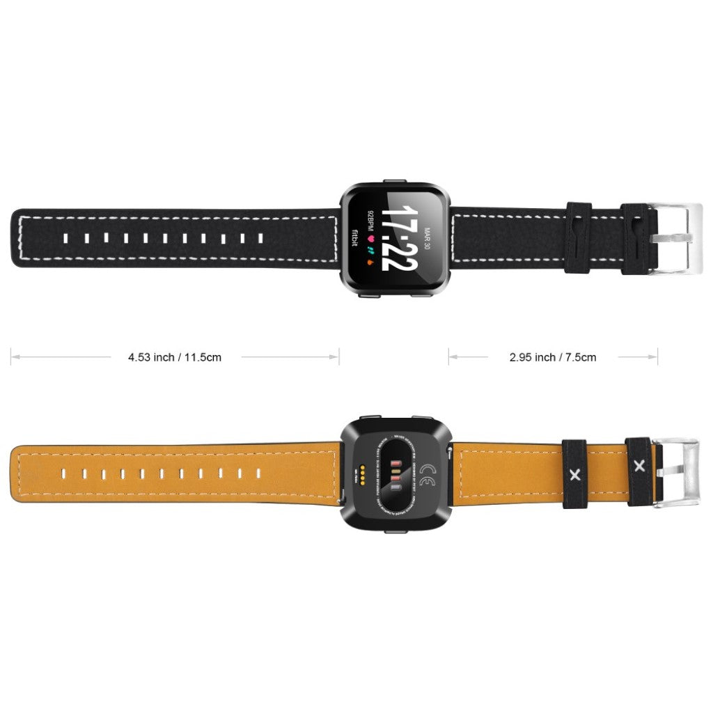 Mega smuk Fitbit Versa Ægte læder Rem - Sort#serie_6