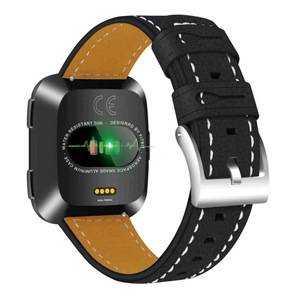Mega smuk Fitbit Versa Ægte læder Rem - Sort#serie_6