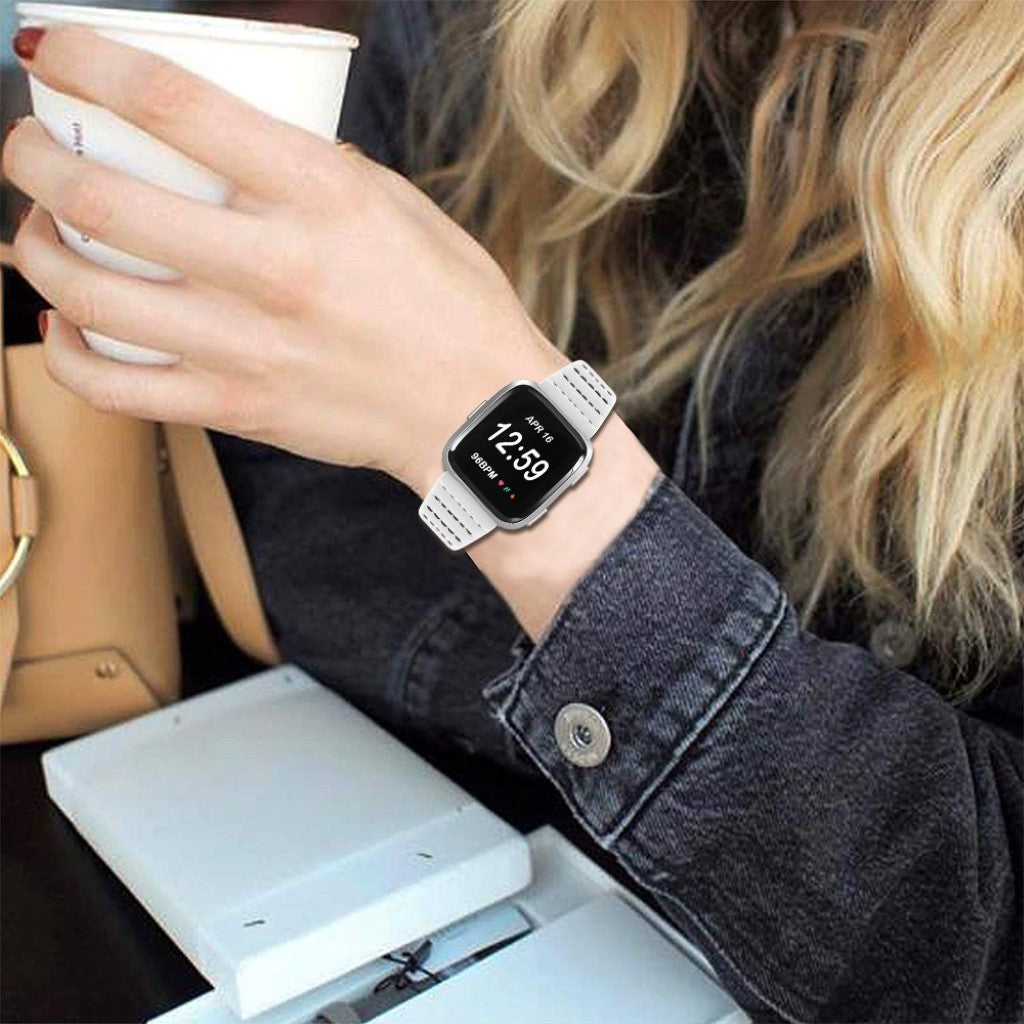 Kønt Fitbit Versa Lite Ægte læder Rem - Hvid#serie_2