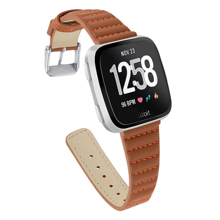 Kønt Fitbit Versa Lite Ægte læder Rem - Brun#serie_4