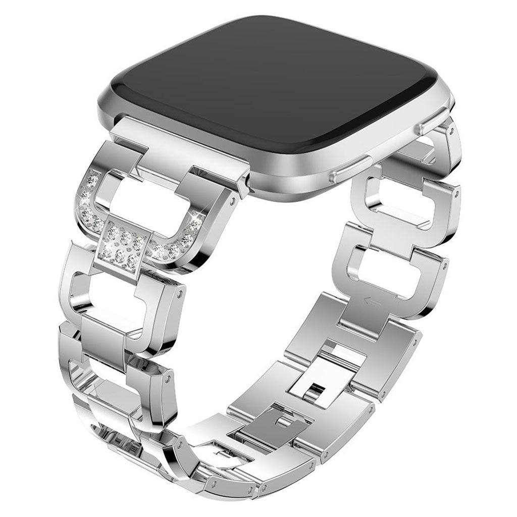 Fint Fitbit Versa Metal og Rhinsten Rem - Sølv#serie_2