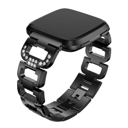 Fint Fitbit Versa Metal og Rhinsten Rem - Sort#serie_3