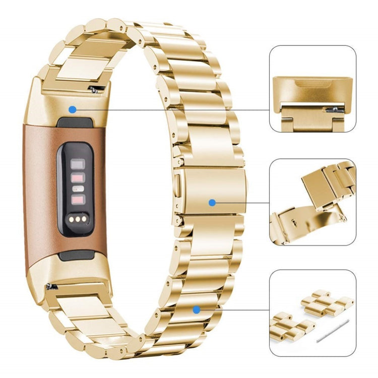 Meget slidstærk Fitbit Charge 3 Metal Rem - Guld#serie_1