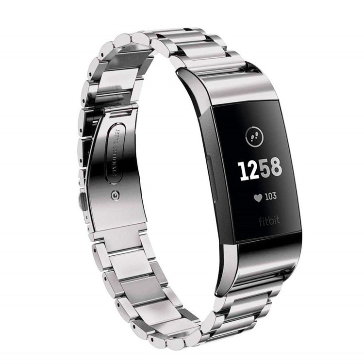Meget slidstærk Fitbit Charge 3 Metal Rem - Sølv#serie_3