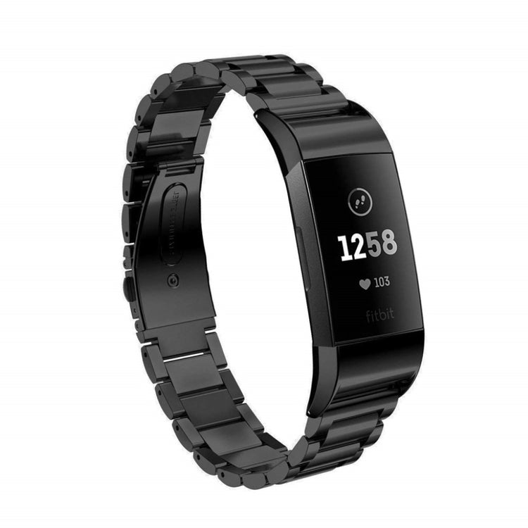 Meget slidstærk Fitbit Charge 3 Metal Rem - Sort#serie_4