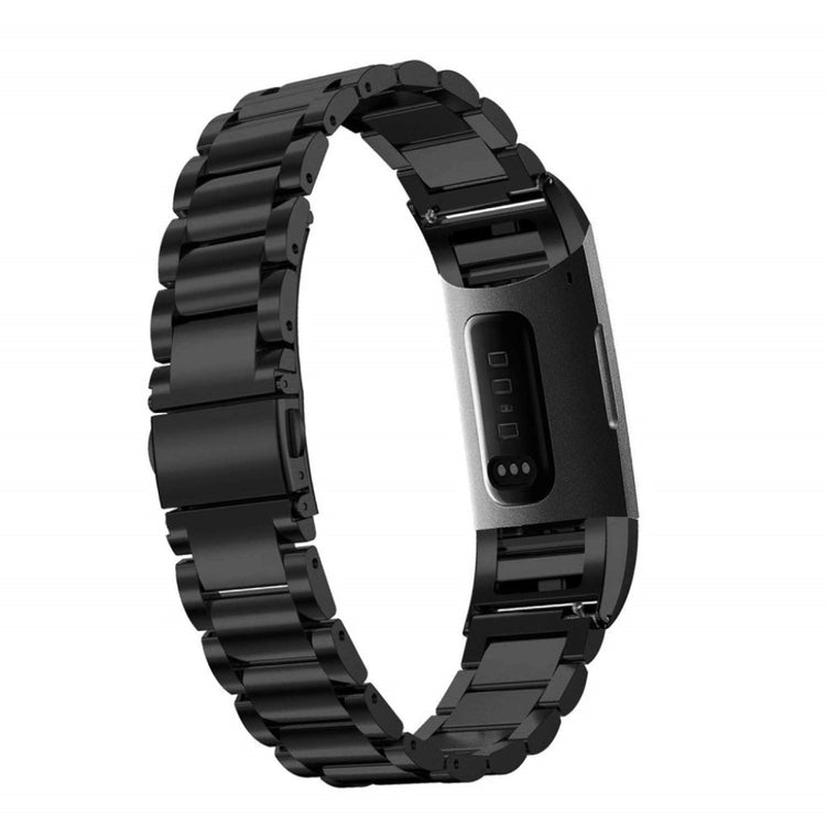 Meget slidstærk Fitbit Charge 3 Metal Rem - Sort#serie_4