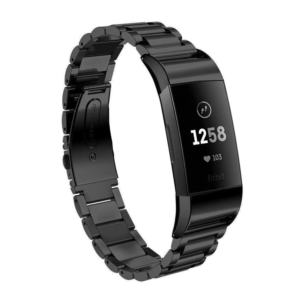 Meget slidstærk Fitbit Charge 3 Metal Rem - Sort#serie_4