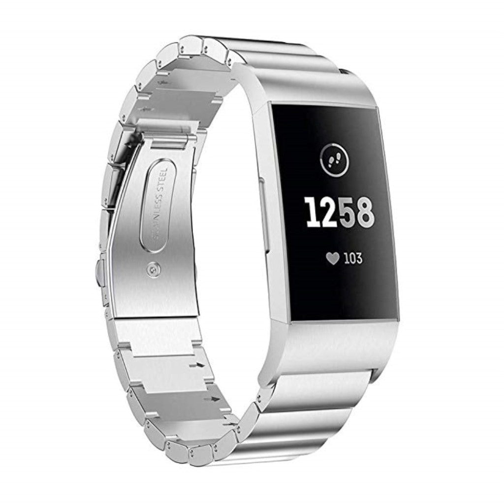 Meget elegant Fitbit Charge 3 Metal Rem - Sølv#serie_3
