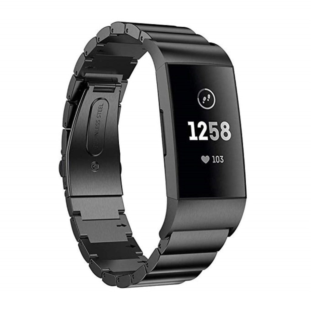 Meget elegant Fitbit Charge 3 Metal Rem - Sort#serie_4