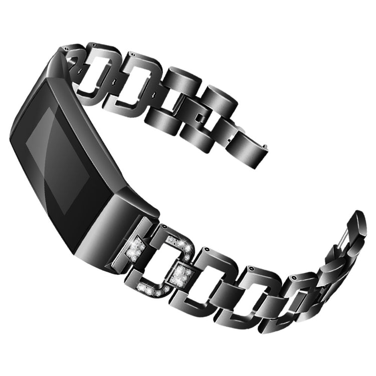 Mega hårdfør Fitbit Charge 3 Metal og Rhinsten Rem - Sort#serie_2