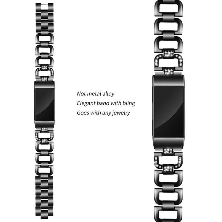 Mega hårdfør Fitbit Charge 3 Metal og Rhinsten Rem - Sort#serie_2