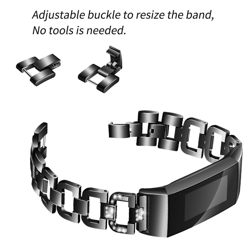 Mega hårdfør Fitbit Charge 3 Metal og Rhinsten Rem - Sort#serie_2