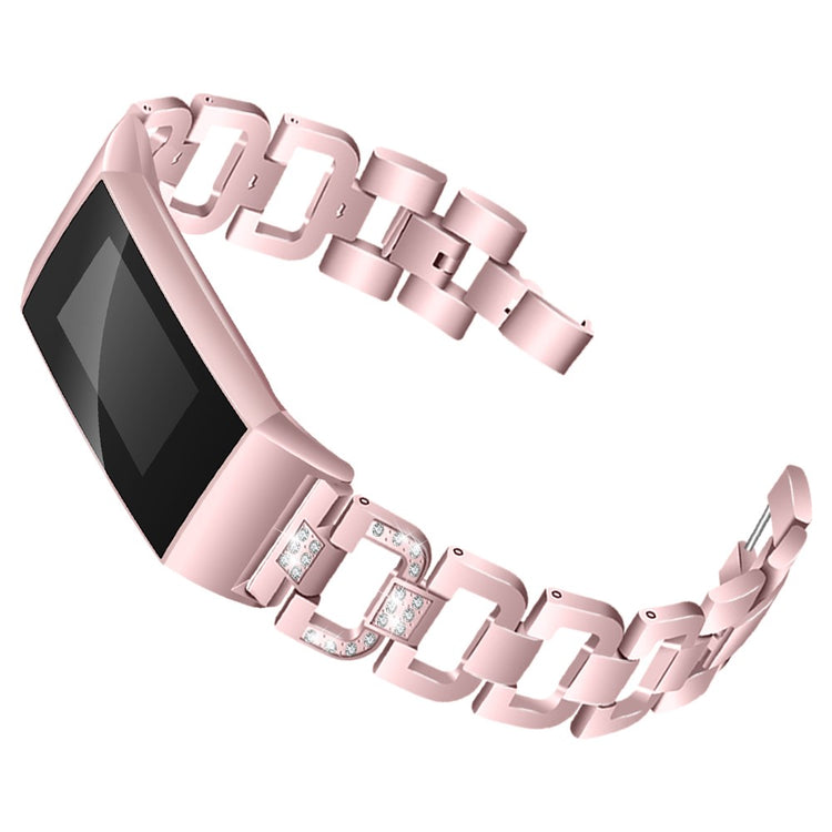 Mega hårdfør Fitbit Charge 3 Metal og Rhinsten Rem - Pink#serie_3