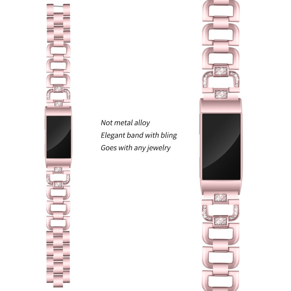 Mega hårdfør Fitbit Charge 3 Metal og Rhinsten Rem - Pink#serie_3