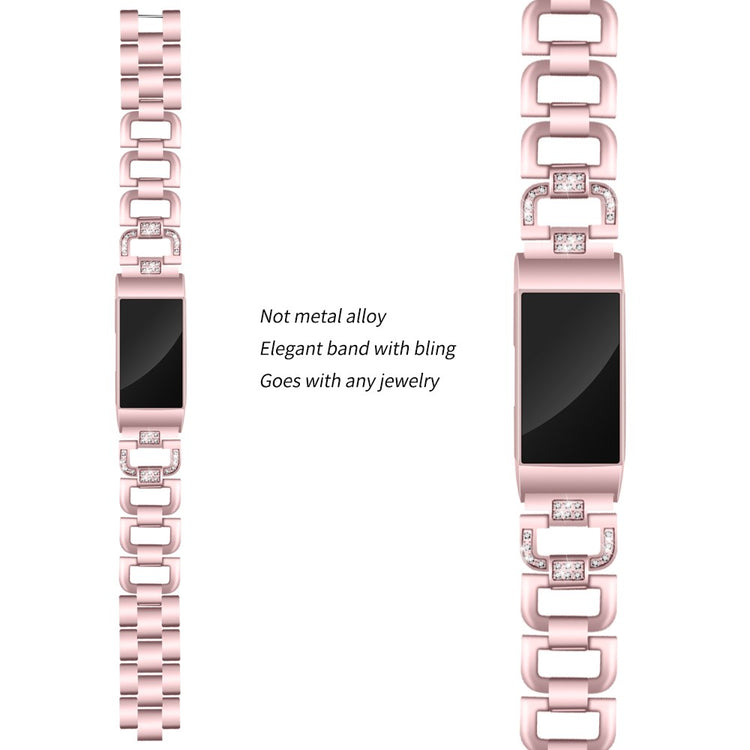 Mega hårdfør Fitbit Charge 3 Metal og Rhinsten Rem - Pink#serie_3