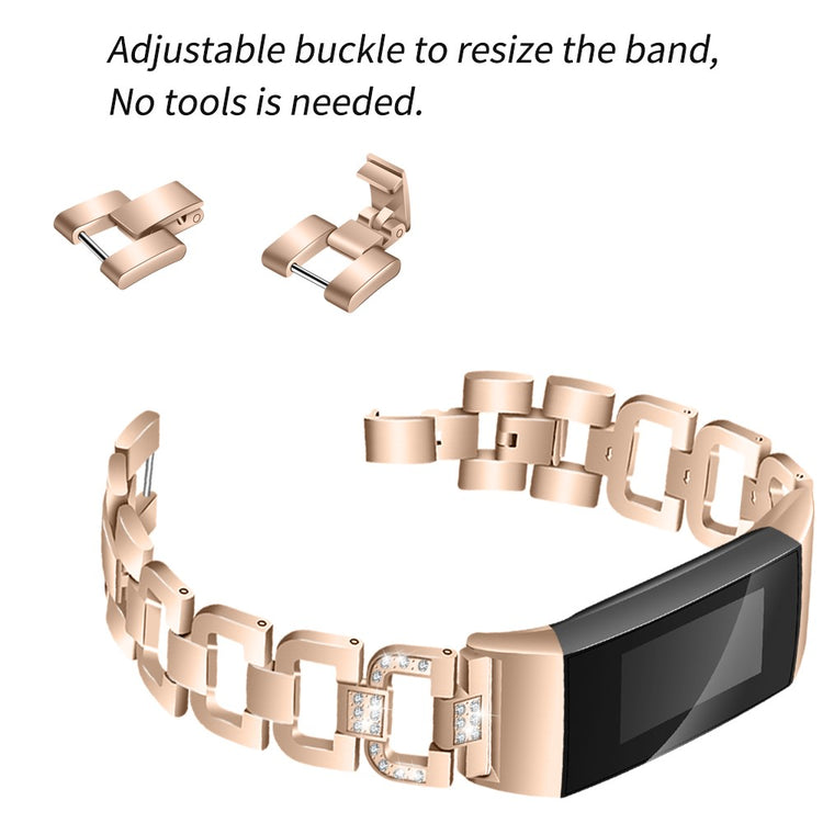 Mega hårdfør Fitbit Charge 3 Metal og Rhinsten Rem - Beige#serie_4
