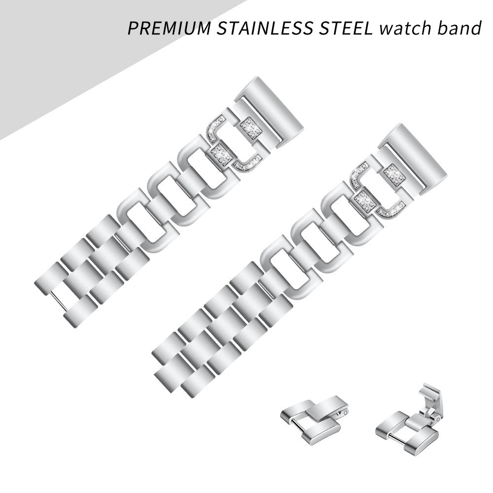 Mega hårdfør Fitbit Charge 3 Metal og Rhinsten Rem - Sølv#serie_5