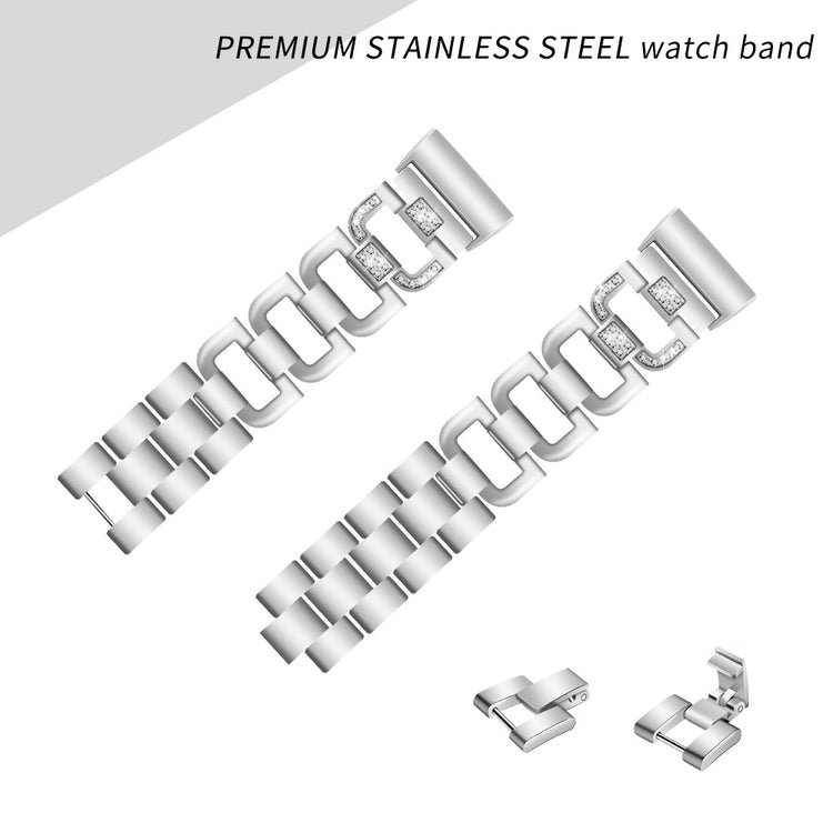 Mega hårdfør Fitbit Charge 3 Metal og Rhinsten Rem - Sølv#serie_5