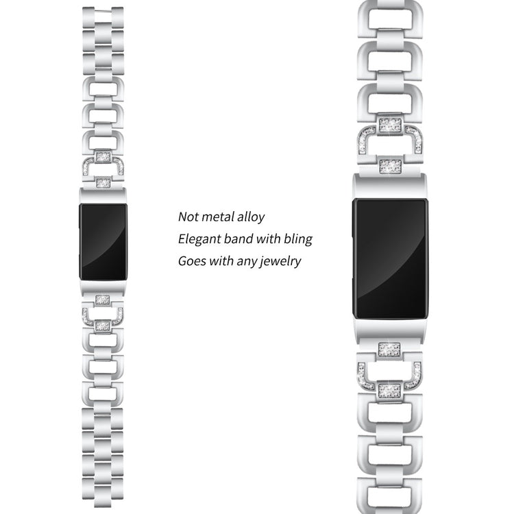 Mega hårdfør Fitbit Charge 3 Metal og Rhinsten Rem - Sølv#serie_5