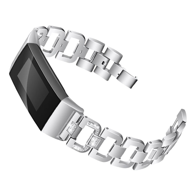 Mega hårdfør Fitbit Charge 3 Metal og Rhinsten Rem - Sølv#serie_5