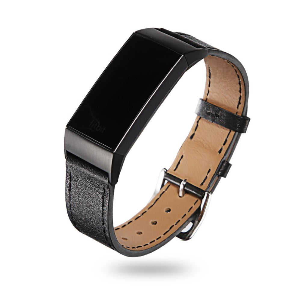 Tidsløst Fitbit Charge 3 Ægte læder Rem - Sort#serie_1