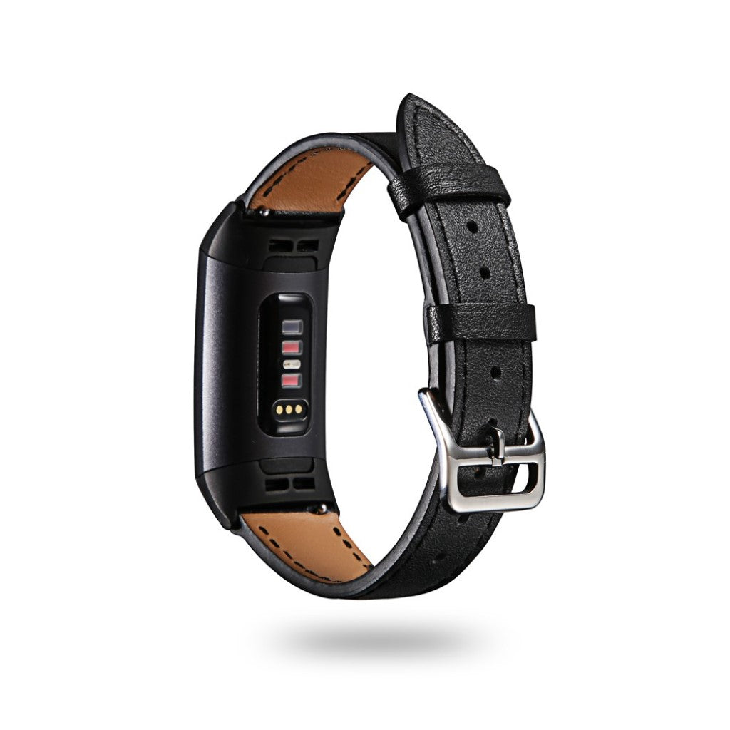Tidsløst Fitbit Charge 3 Ægte læder Rem - Sort#serie_1