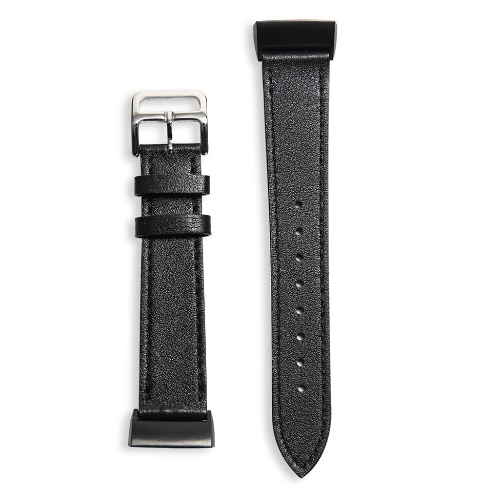 Tidsløst Fitbit Charge 3 Ægte læder Rem - Sort#serie_1