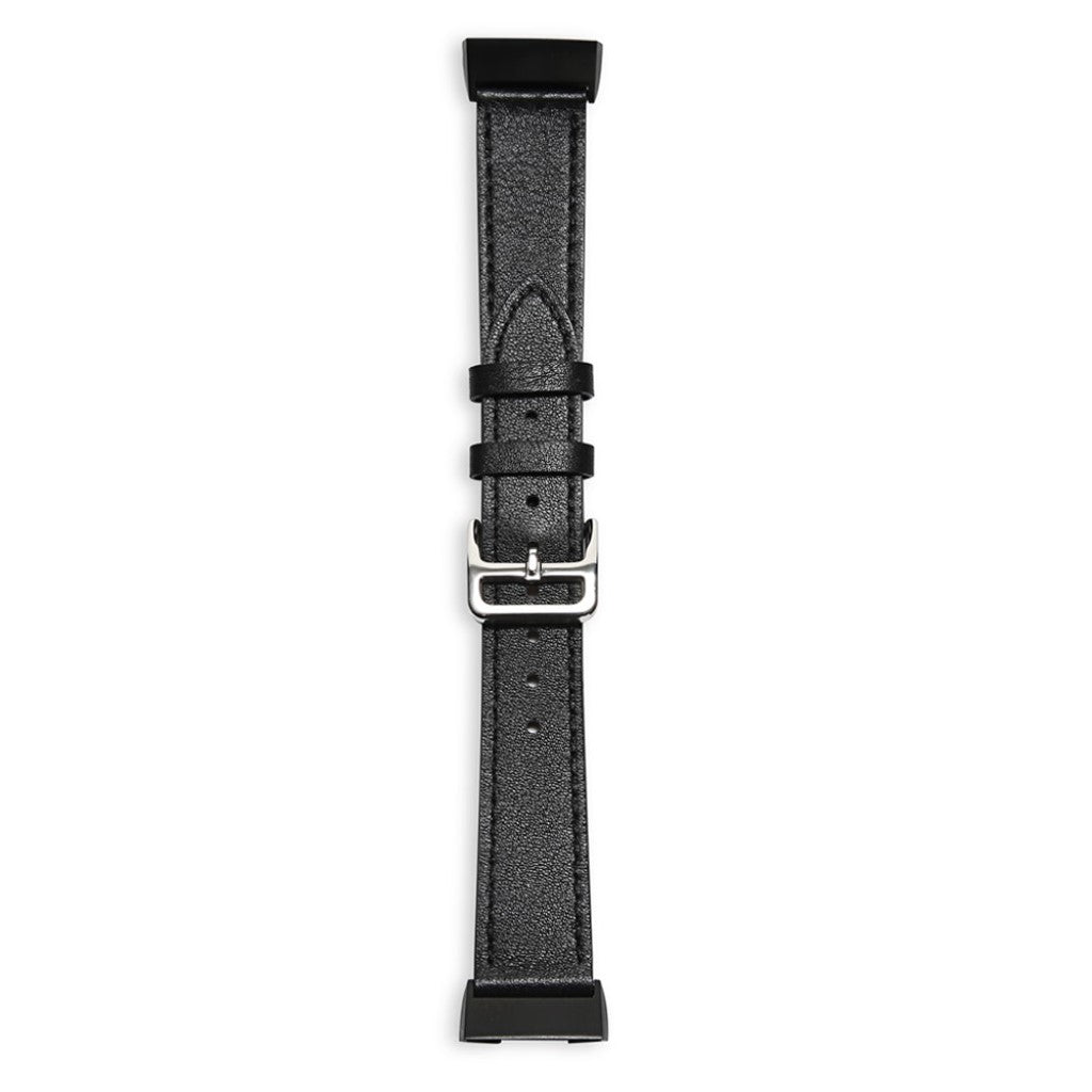 Tidsløst Fitbit Charge 3 Ægte læder Rem - Sort#serie_1