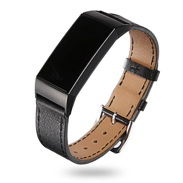 Tidsløst Fitbit Charge 3 Ægte læder Rem - Sort#serie_1