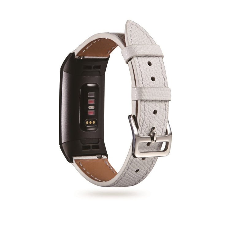 Tidsløst Fitbit Charge 3 Ægte læder Rem - Hvid#serie_2