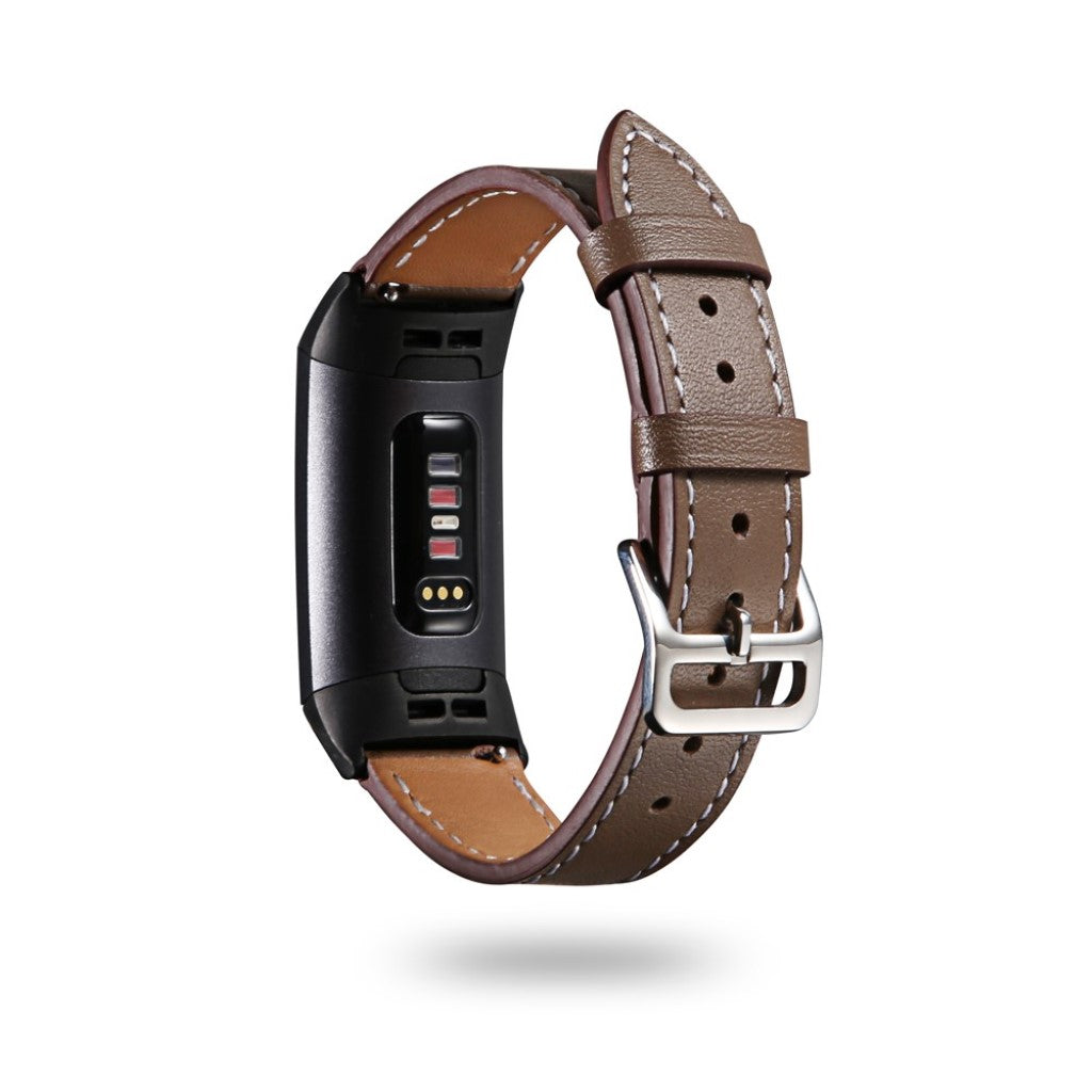 Tidsløst Fitbit Charge 3 Ægte læder Rem - Brun#serie_4