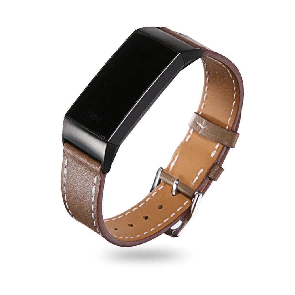 Tidsløst Fitbit Charge 3 Ægte læder Rem - Brun#serie_4