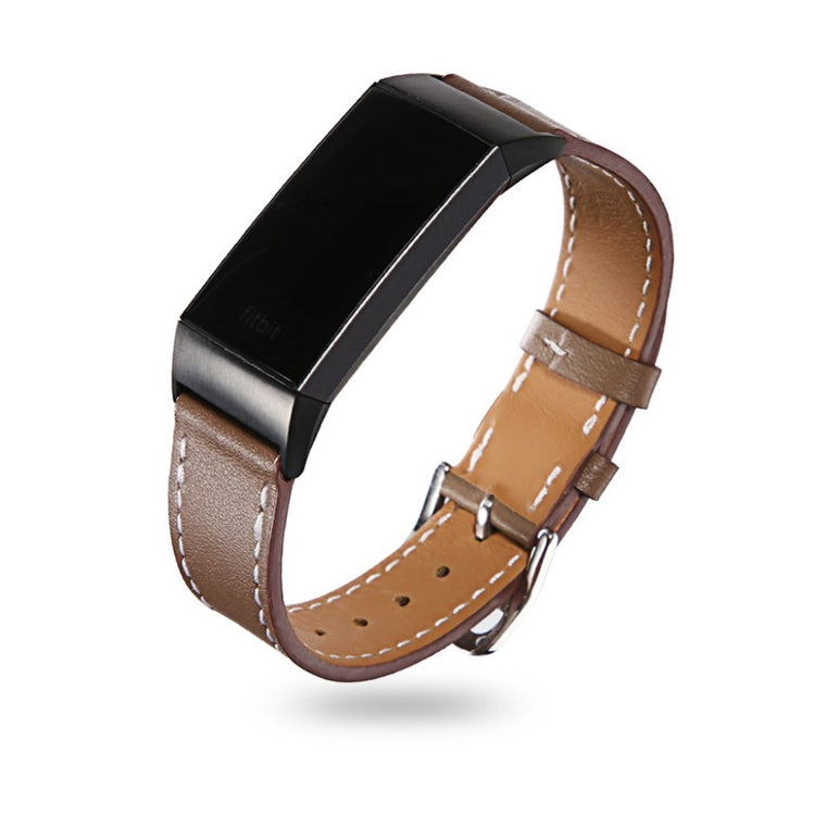 Tidsløst Fitbit Charge 3 Ægte læder Rem - Brun#serie_4